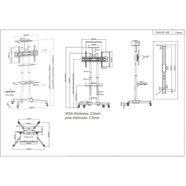 Soporte Manhattan 461238 Para Pantallas / Tipo Carrito / 37 Pulg A 70 Pulg / Capacidad 50KG / Negro - Image 8