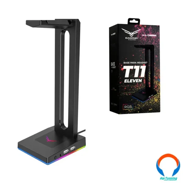 Base Para Audifonos Naceb T11 Eleven Rbg / Usb X2 / Aux 3.5MM / Moltex / Negro - Image 1