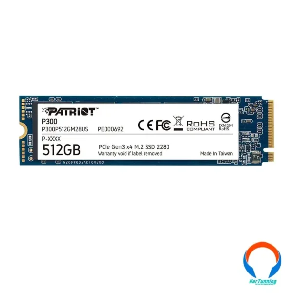 Nvme M.2 Patriot P300 512GB / 2280 / Pcie Gen 3X4 / Tecnología Ecc Nandxtend / Lectura 1700MB/S, Escritura 1200MB/S - Image 1