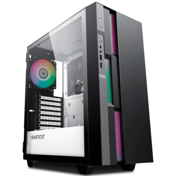 Gabinete Gamer MUNFROST Fulgor / E-ATX, ATX, Micro ATX, Mini-ITX / Cristal Templado / Usb 3.0 / 2 Vent. Incluidos / Negro Con Gris - Image 1