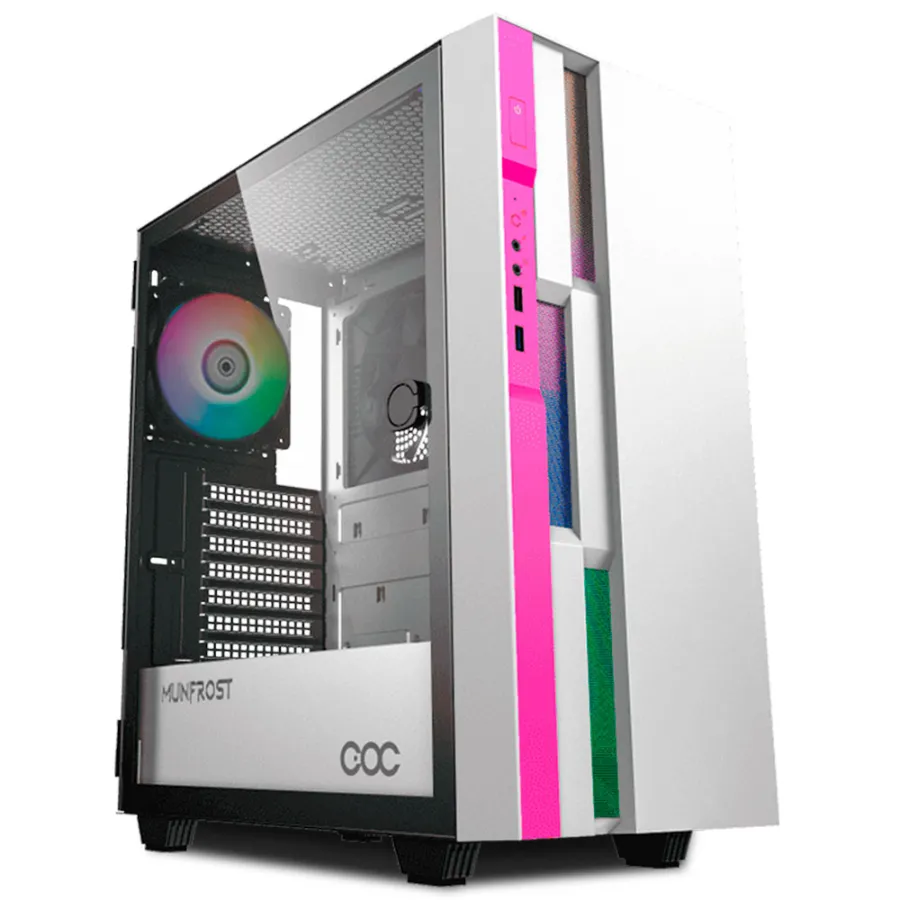 MUN FULGOR PINK 10 Gabinete Gamer MUNFROST Fulgor / E-ATX, ATX, Micro ATX, Mini-ITX / Cristal Templado / Usb 3.0 / 2 Vent. Incluidos / Blanco Con Rosa - Imagen 1