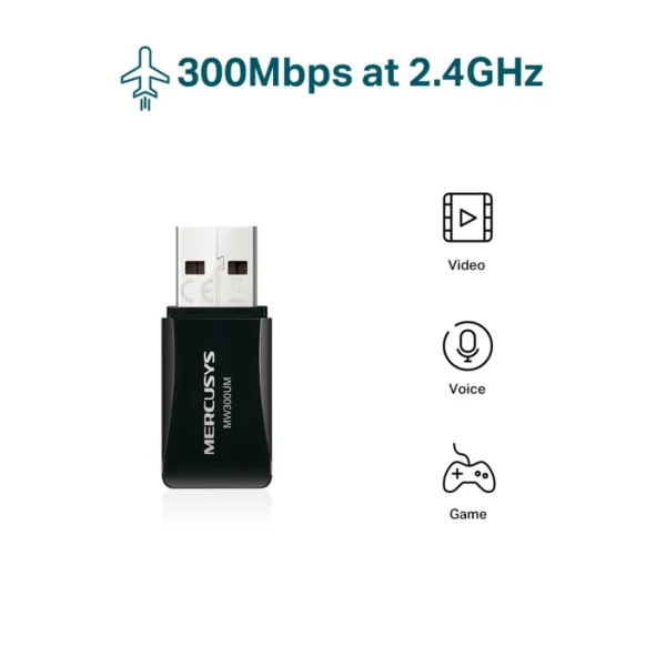 Adaptador Antena Wifi MERCUSYS N300 / USB 2.0 / Inalámbrico / 300Mbps / IEEE 802.11n / Negro / MW300UM - Image 3