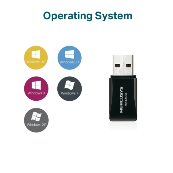 Adaptador Antena Wifi MERCUSYS N300 / USB 2.0 / Inalámbrico / 300Mbps / IEEE 802.11n / Negro / MW300UM - Image 2