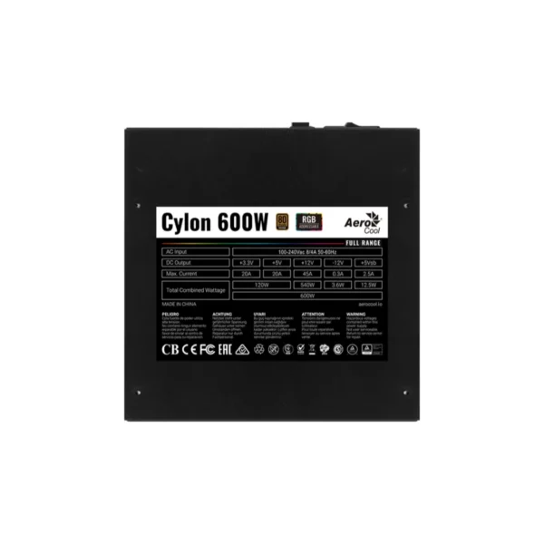 Fuente De Poder Aerocool Cylon 600W RGB / 80 Plus Bronze / Aura Sync, Rgb Fusion, Msi Light / 20 + 4Pin / Pci-e 6+2pin / 4+4 Cpu / Sata / Negro - Image 10