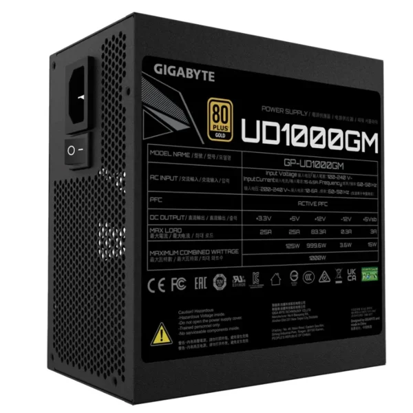 Fuente De Poder GIGABYTE / 1000W / Modular / 80 Plus Gold / 20+4 Pines / Cpu 4+4 / Pci-E 6+2 / Sata / Negro - Image 4