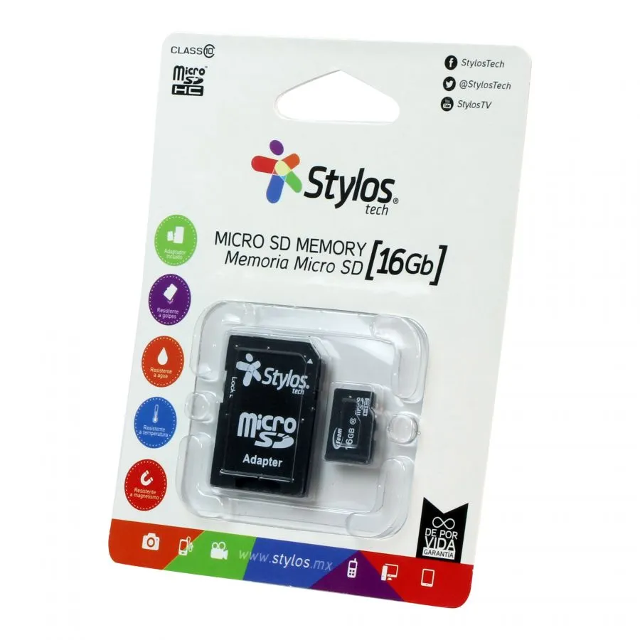 3643949a469f6593b984b83073834914 Micro SDHC Stylos Tech STMS161B / Con Adaptador / 16Gb / Clase 10 / Negro - Imagen 1