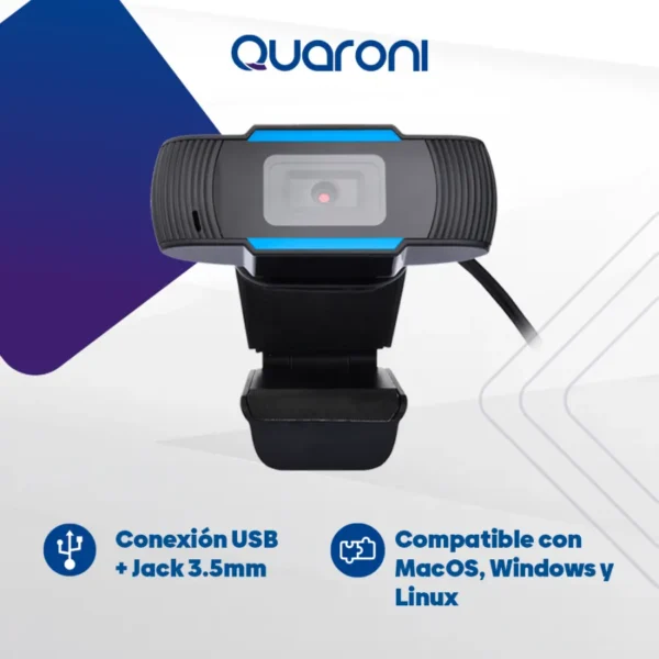 Cámara Web QUARONI QWC-01 / 1280 X 720p / USB / 3.5mm Para Audio / Micrófono Integrado / Negro / QWC-01 - Image 4