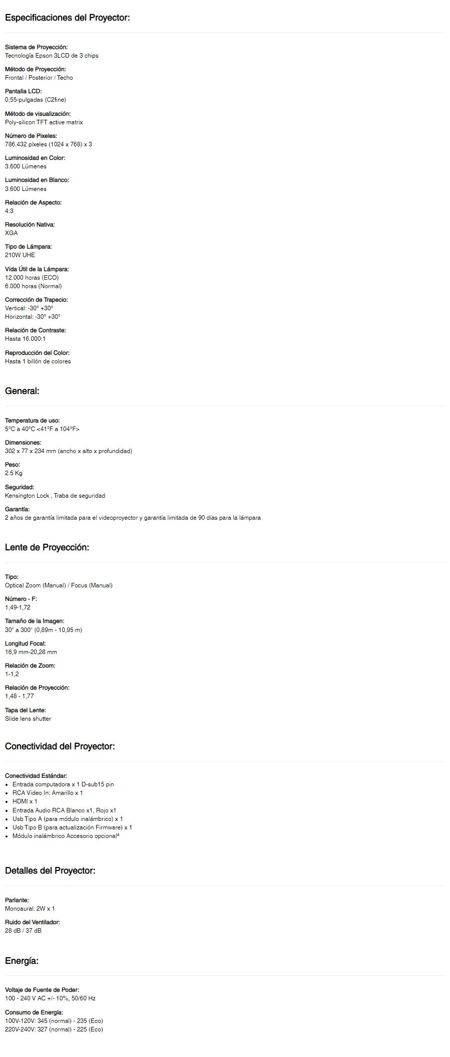 Proyector Epson Powerlite X06+ / 3LCD / 3600 Lúmenes / Hdmi, Usb / Resolución De 1024 × 768