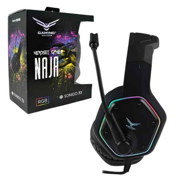 Diadema Gaming Naceb NAJA / Alámbrico / Usb / Sonido 7.1 / Micrófono / RGB / Negro - Image 1