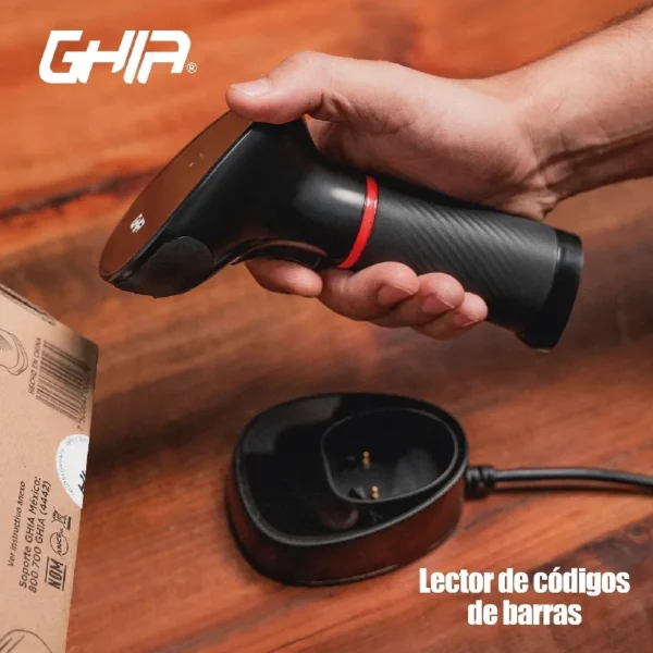 Lector De Códigos De Barras GHIA 2D / Inalámbrico / Bluetooth / Receptor Usb / Base De Carga / Compatible Con QR / Negro / GSW2 - Image 6