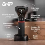 Lector De Códigos De Barras GHIA 2D / Inalámbrico / Bluetooth / Receptor Usb / Base De Carga / Compatible Con QR / Negro / GSW2 - Image 7