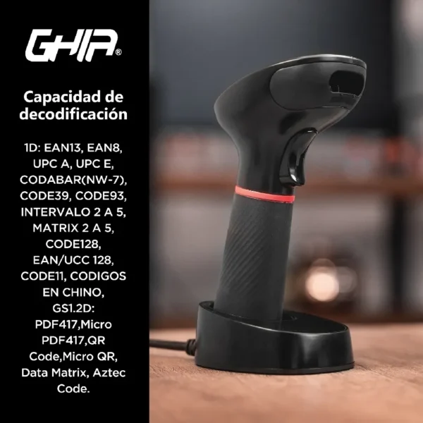 Lector De Códigos De Barras GHIA 2D / Inalámbrico / Bluetooth / Receptor Usb / Base De Carga / Compatible Con QR / Negro / GSW2 - Image 8