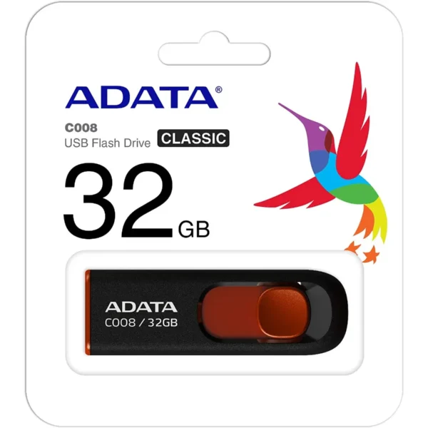 Memoria USB Adata 32gb / Usb 2.0 / C008 / Retractil Negro-Rojo - Image 2