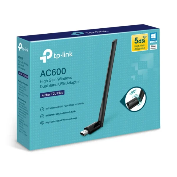 Adaptador Antena Wifi TP-Link ARCHER T2U PLUS / USB / WLAN / 600Mbit/s / Doble Banda 2.4GHz-5GHz / 5dBi / Negro - Image 5