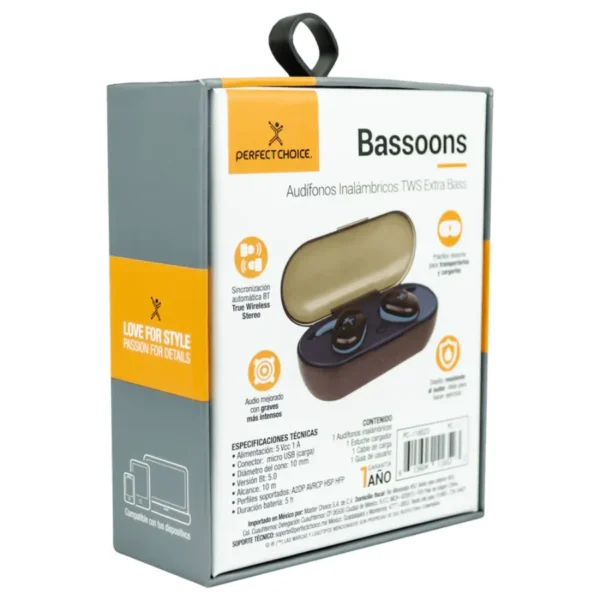 Audífonos PERFECT CHOICE Bassons / Inalámbrico / Bluetooth / Extra Bass / Estuche Cargador / Negro / PC-116523 - Image 6