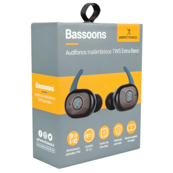 Audífonos PERFECT CHOICE Bassons / Inalámbrico / Bluetooth / Extra Bass / Estuche Cargador / Negro / PC-116523 - Image 5