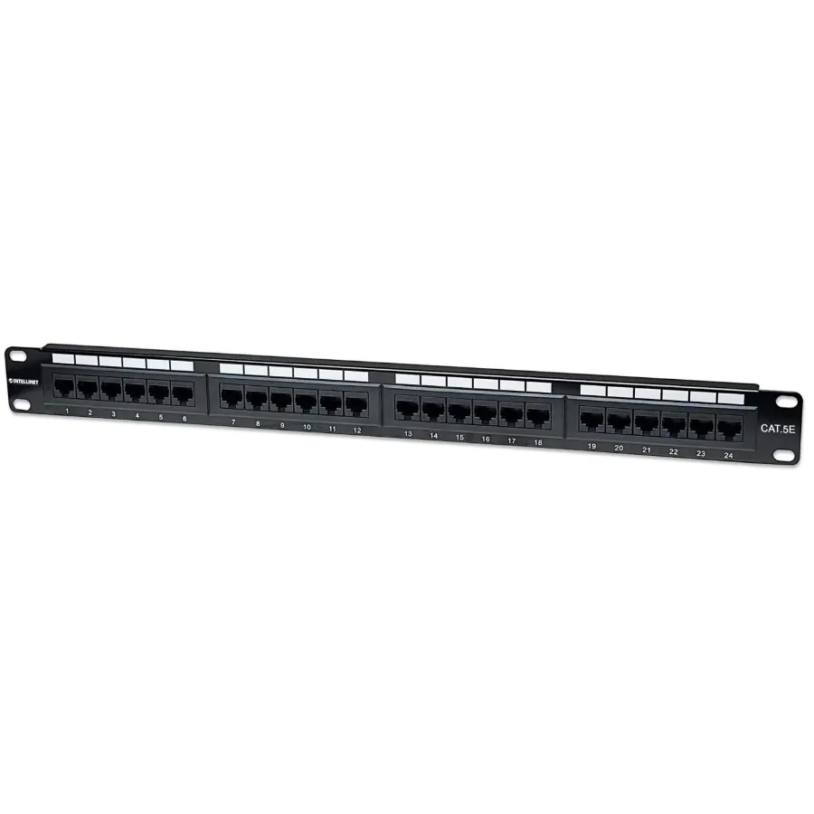 cat5e-patch-panel-513555-1_1024x1024@2x Panel De Parcheo INTELLINET 513555 / CAT5E / UTP / 24 Puertos / 1U / Negro - Imagen 1