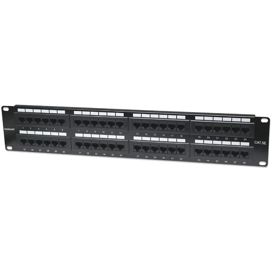 cat5e-patch-panel-513579-1_1024x1024@2x Panel De Parcheo INTELLINET 513579 / CAT5E / UTP / 48 Puertos / RJ45 / Montaje Rack 19 2U / Negro - Imagen 1