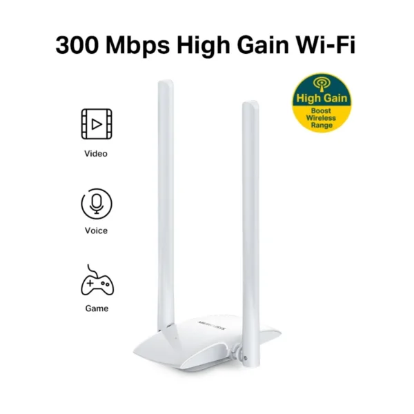 Adaptador Antena Wifi MERCUSYS MW300UH / USB / Inalámbrico / 300Mbps / 2 Antenas 5dBi / Micro Usb 2.0 / 2.4GHz / Blanco - Image 2