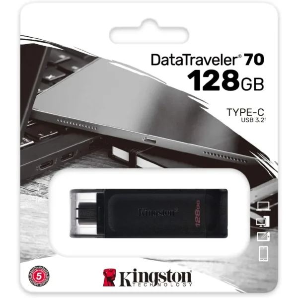 Memoria Kingston 128gb / Usb-C 3.2 / Gen 1 Alta Velocidad / Datatraveler 70 / Negro - Image 2