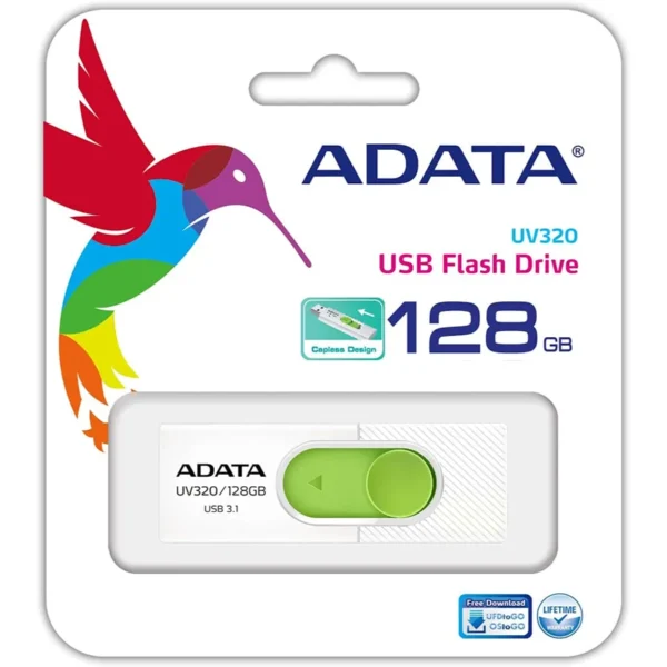 Memoria Adata 128gb UV320 / Usb 3.2 / Retráctil Blanco-Verde - Image 2