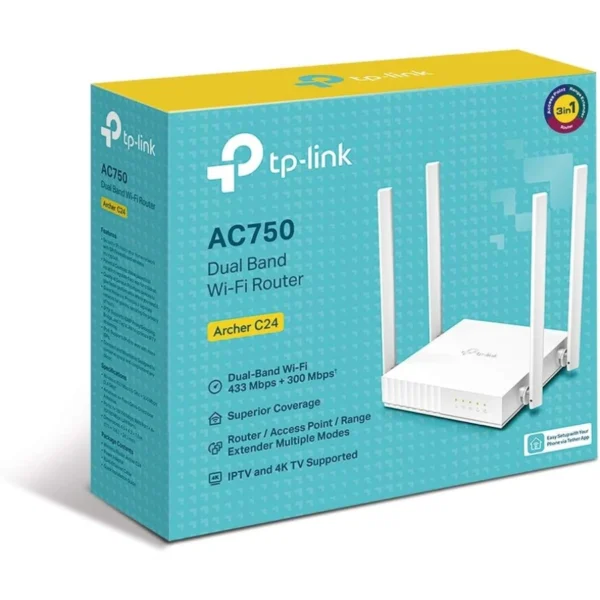Router Tp-Link Archer C24 / Ac750 / Inalámbrico / 433Mbps / Doble Banda 2.4, 5 Ghz / 4 Puertos LAN / 4 Antenas / Blanco - Image 4