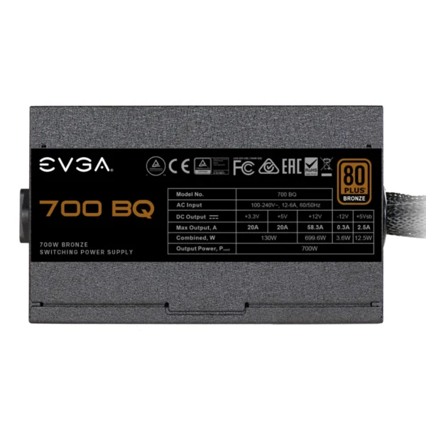 Fuente De Poder EVGA 700 BQ 700w / Semi Modular / 80 Plus Bronze / x1 20+4 pines / x1 CPU 4+4 pines / x4 PCI-e 6+2 pines / x6 SATA / 110-BQ-0700-V1 - Image 4