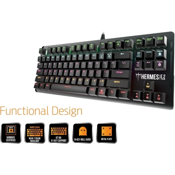 Teclado Gamer Mecánico GAMDIAS HERMES E2 RGB / Switch Blue / Alámbrico / Usb / Anti-ghosting / Ingles / Negro - Image 3