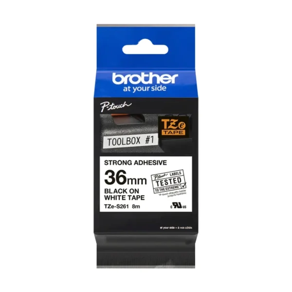 Cinta Laminada BROTHER TZES261 / Texto Negro Sobre Fondo Blanco / 36mm X 8m / Adhesivo Industrial Extra Fuerte - Image 2