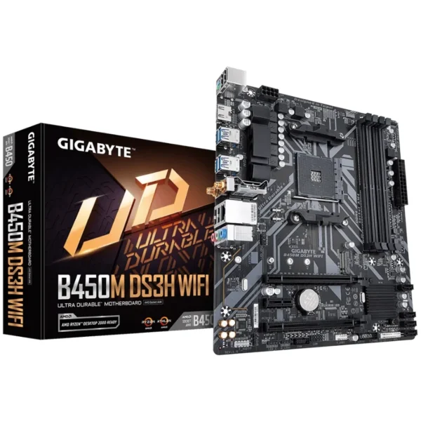 Tarjeta Madre B450M DS3H WIFI (rev. 1.x) / S-AM4 Ryzen / Micro ATX / x4 Ddr4 128GB 3600MHz / HDMI / M.2 PCIe x4 / USB 3.2, 2.0 / RGB 5V - Image 1