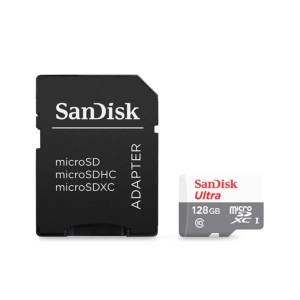 Micro SDXC- SDHC SANDISK Ultra Clase 10 / 128GB / Lectura 100MB/s / UHS-I / Con Adaptador / SDSQUNR-128G-GN3MA - Image 2
