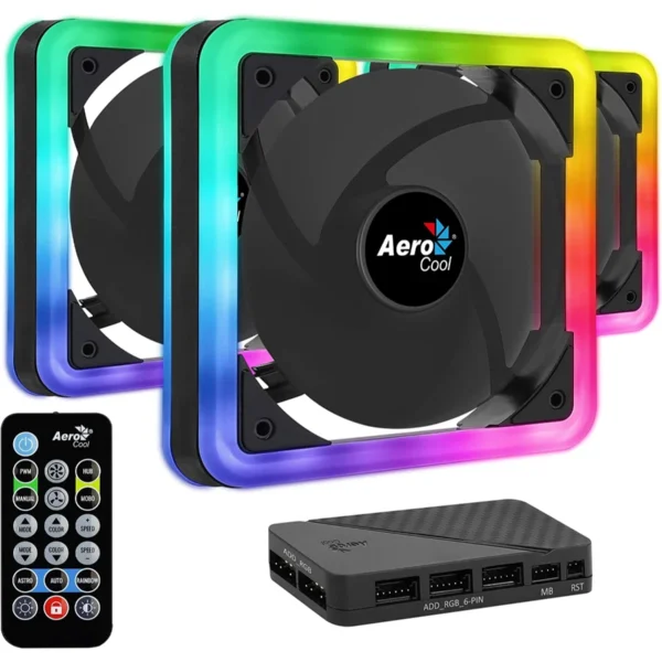 Kit De 3 Ventiladores AEROCOOL EDGE 14 PRO RGB / 800 RPM / 140MM / 35.4 CFM / 19.7DB(A) / 6 Pines / Negro - Image 1