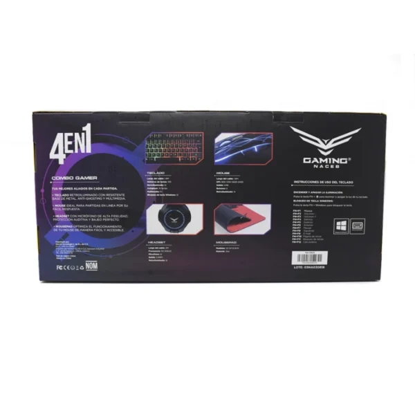 Kit Gamer 4 En 1 NACEB NA-0925 / Teclado, Mouse, Diadema, Mousepad / Alámbrico / 3.5mm, USB / 2400 DPI /  6 Botones - Image 7