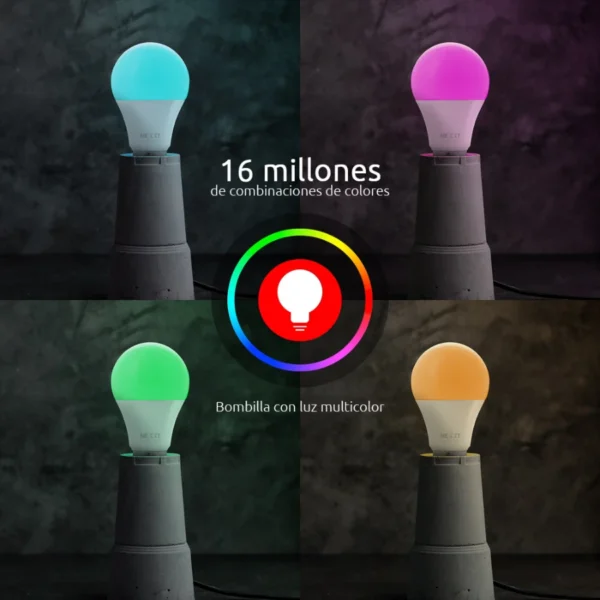 Foco LED inteligente Wi-Fi RGB / 110V / Bombilla A19 / Luz Cálida, Blanca Fría / Nivel De Brillo Ajustable / Control De Voz / 800 lúmenes / NHB-C110 - Image 2