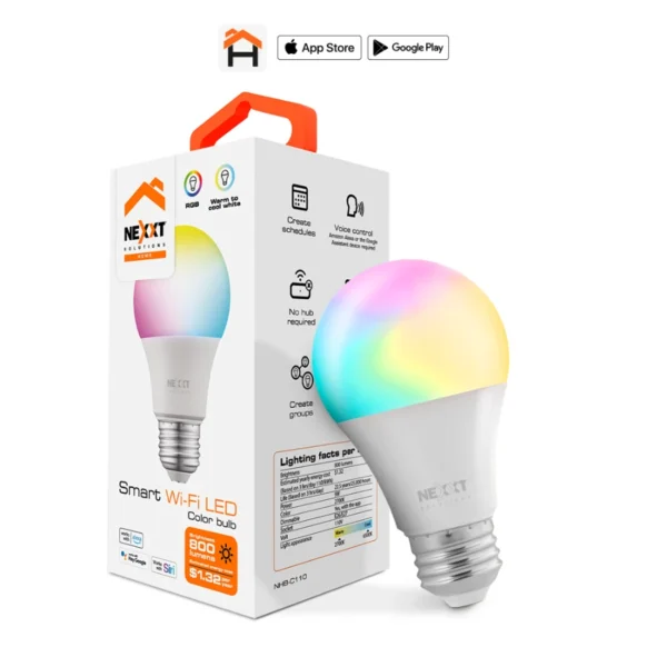 Foco LED inteligente Wi-Fi RGB / 110V / Bombilla A19 / Luz Cálida, Blanca Fría / Nivel De Brillo Ajustable / Control De Voz / 800 lúmenes / NHB-C110 - Image 1