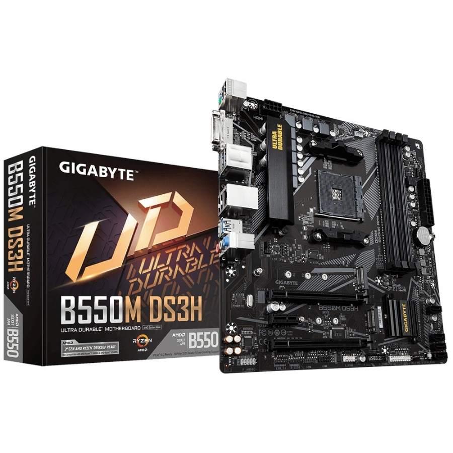CP-GIGABYTE-B550MDS3H-1B550M DS3H Tarjeta Madre GIGABYTE B550m Ds3h / Socket Am4 / 128GB X4 Ddr4 4733MHz / 4X SATA III / Usb 3.0 / Usb 2.0 / Hdmi / MICRO ATX - Image 1