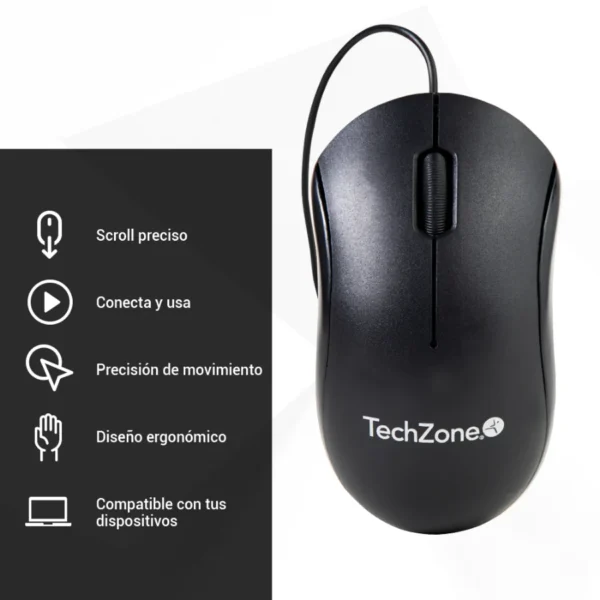 Mouse TECHZONE TZMOU01 / Alambrico / USB / 1000 DPI / 3 botones / Negro - Image 7