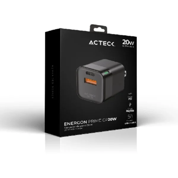 Cargador De Pared ACTECK Energon Prime CP20W / 20W / X1 USB-C – X1 USB A / Negro - Image 4
