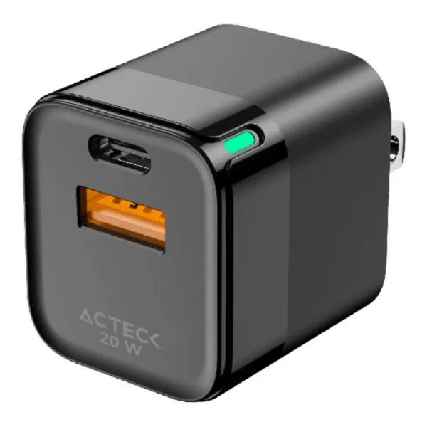 Cargador De Pared ACTECK Energon Prime CP20W / 20W / X1 USB-C – X1 USB A / Negro - Image 1
