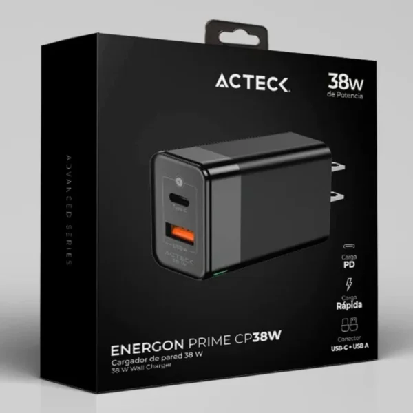 Cargador De Pared ACTECK Energon Prime CP38W / 38W / X1 USB-C / X1 USB A / Negro / AC-935562 - Image 3