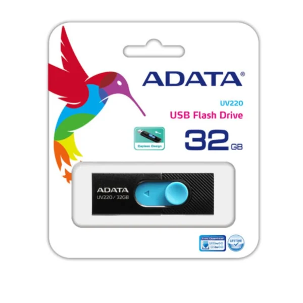 Memoria USB Adata 32GB / Usb 2.0 / Uv220 Retractil / Negro Con Azul - Image 2