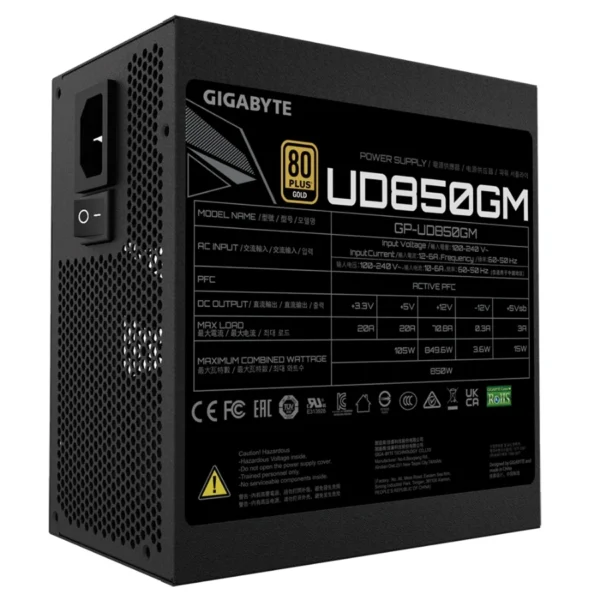 Fuente De Poder GIGABYTE UD850GM / 850W / 80 Plus Gold / Modular / 20+4 Pin / Cpu 4+4 / Pci-E 6+2 / Sata / Molex / Negro - Image 7