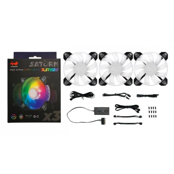 Kit De 3 Ventiladores INWIN SATURN ASN120 ARGB / 500-1800 RPM / 77.17 CFM / 35 dBA / 12Pin 12V, 3Pin 5V / 120mm / Incluye Controlador / Negro / SATURN ASN120 - Image 9