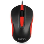 Mouse Óptico QUARONI / Alámbrico USB / 1200Dpi / Cable 1.2Mts / Negro Con Rojo