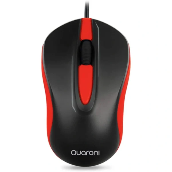 Mouse Óptico QUARONI / Alámbrico USB / 1200Dpi / Cable 1.2Mts / Negro Con Rojo - Image 1