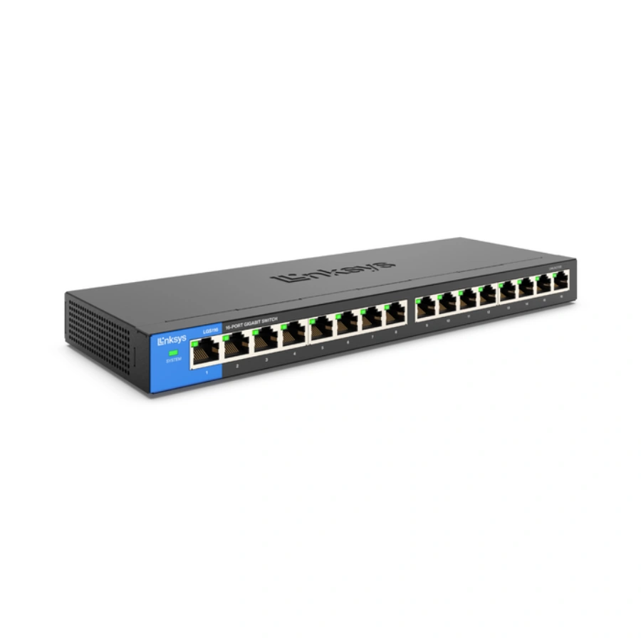 135302447_LGS116_Gallery_Refresh_Hero_WEB Switch LINKSYS GIGABIT LGS116 / 16 Puertos Ethernet / 10/100/1000 Mbps / No Administrable / 32 Gbps / Negro - Image 1