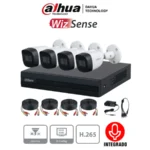 Kit de 4 Cámaras Metálicas de 2 Megapíxeles Con Audio DAHUA / DVR Cooper-I WizSense Con IA H.265+ / 4 Ch+ 1 IP o Hasta 5 Ch IP/ 4 Ch SMD Plus