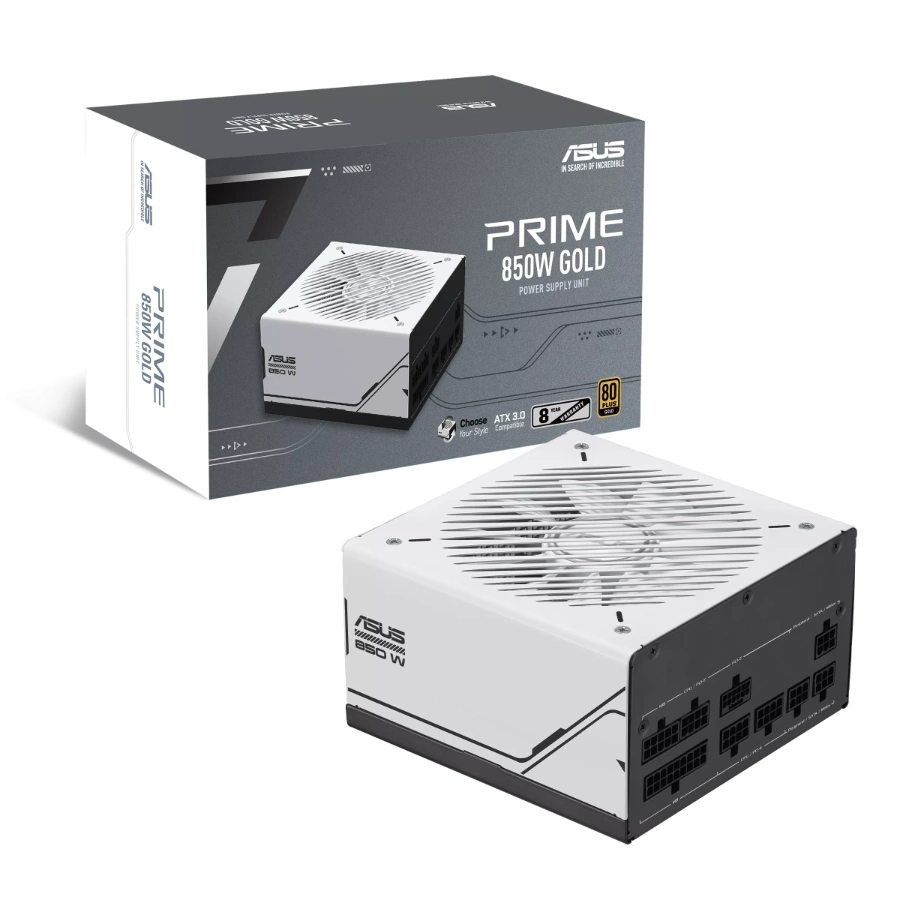 19710519272063223666 Fuente De Poder ASUS PRIME AP-850G / 850W / 80 Plus Gold / Pci E 5.0 / Modular / 24pin / Cpu 4+4 / Pci-E 6+2 / Sata / Molex / Blanco - Imagen 1