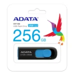 Memoria USB ADATA UV128 / 256GB / USB 3.2 / Deslizante / Negro Con Azul / AUV128-256G-RBE