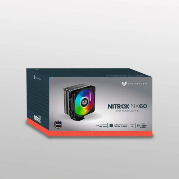 Disipador BALAM RUSH NITROX NX60 / 1 Vent 120mm / AMD, Intel / 1800Rpm / 73.6 Cfm / 33.8 dBA / 4 Pin, 3Pin 5V ARGB / Negro - Image 7